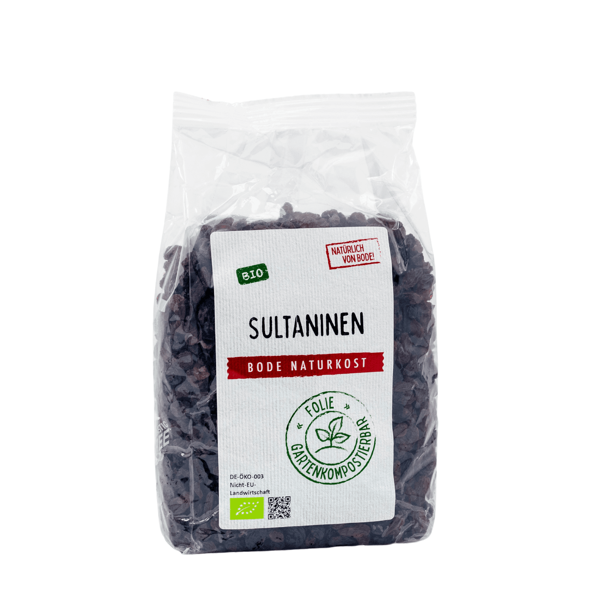 Ekologiska sultaninrosiner, komposterbar påse 6x500g