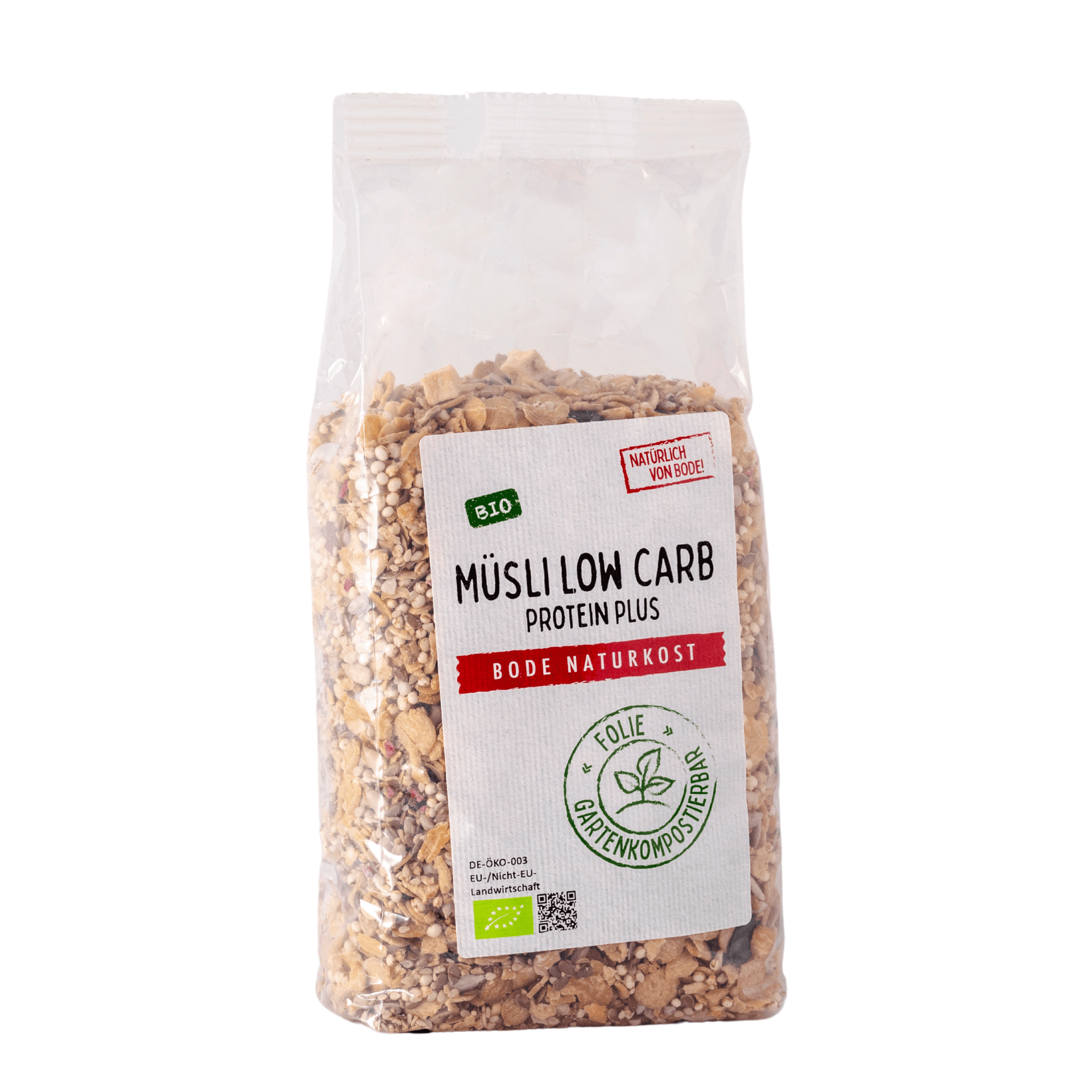 Müsli Low Carb Protein plus Ekologisk, komposterbar påse 6x500g