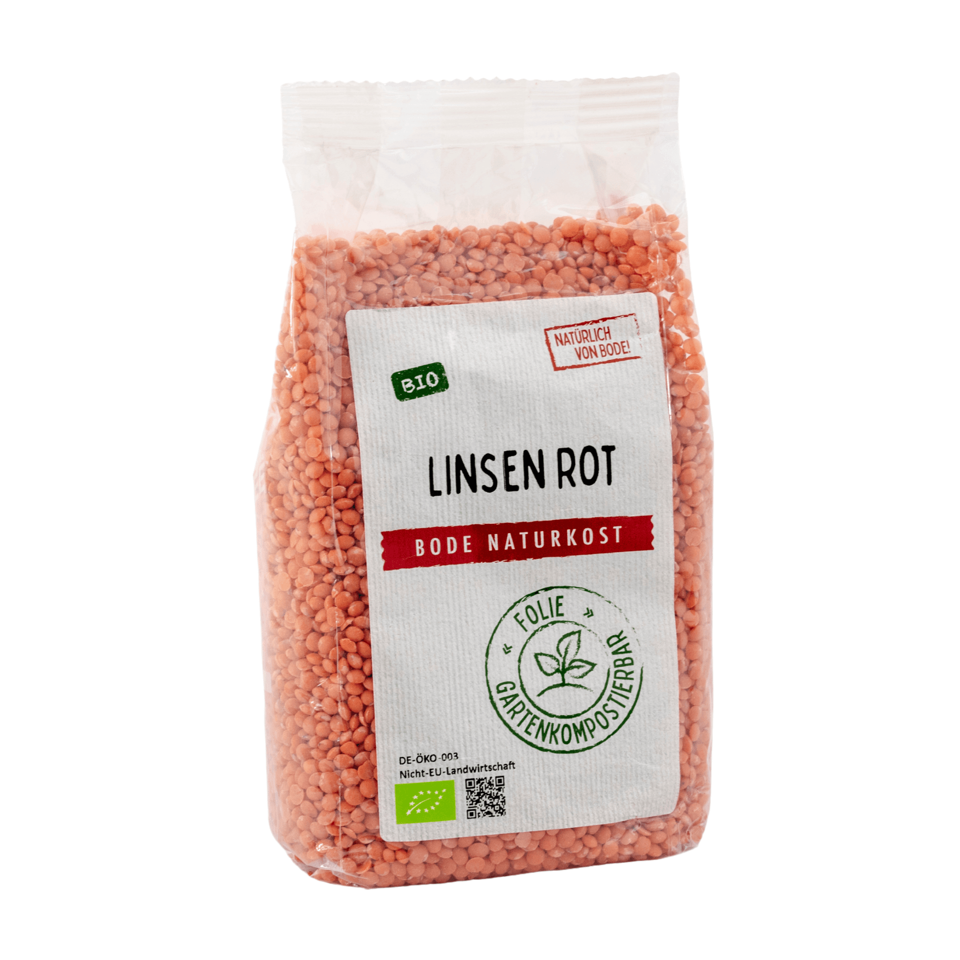 Ekologiska röda linser, komposterbar påse 6x500g
