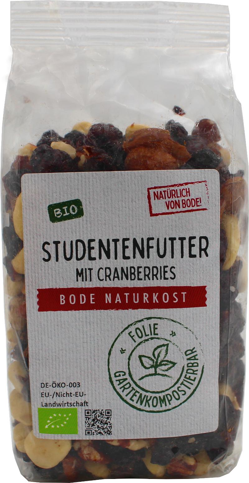 Ekologisk studentmat med cranberries och pekannötter, komposterbar förpackning 6x250g