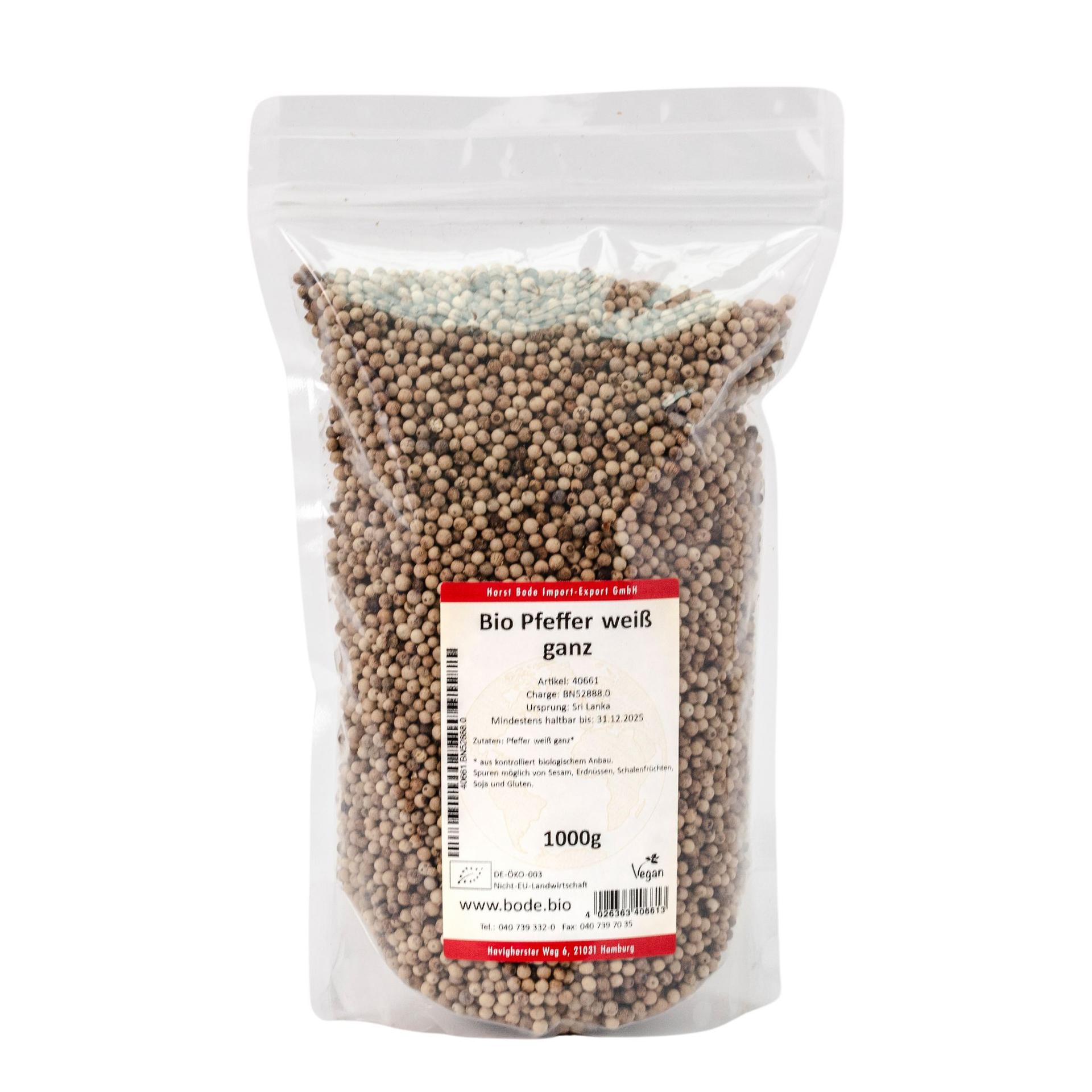 Ekologisk vit hel peppar 1kg