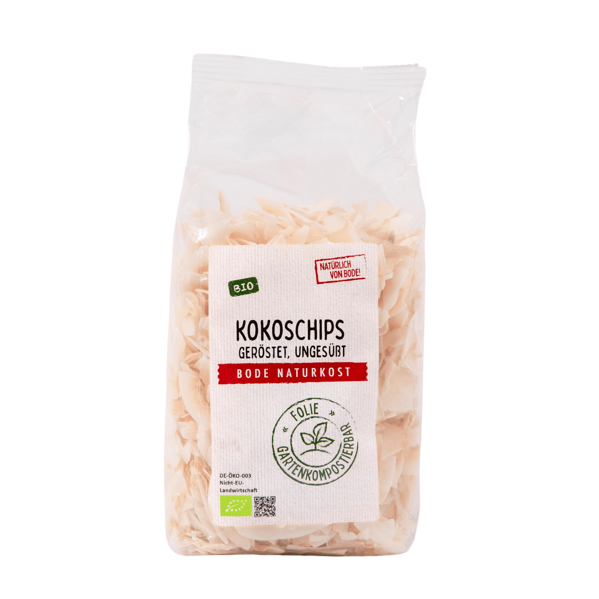 Rostade kokosflingor utan tillsatt socker, ekologiskt nedbrytbart påse 6x250g